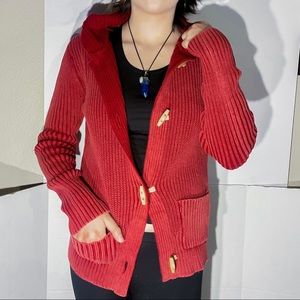 Thick cable knit cardigan with hood